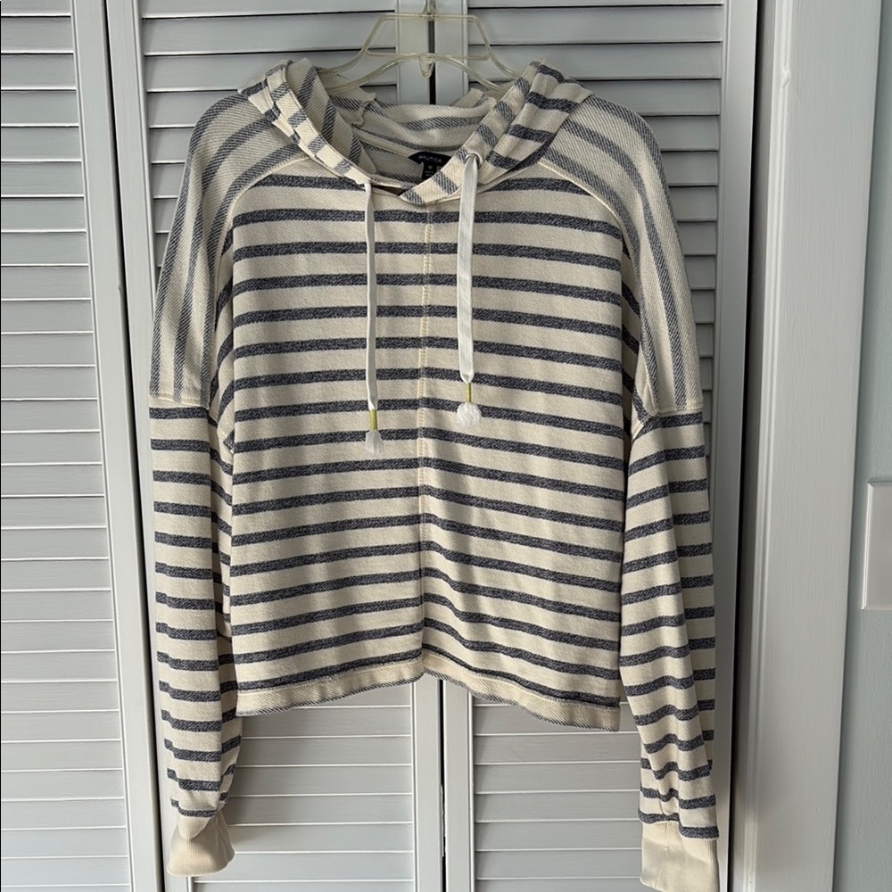 Cream and Gray Striped Zip-Up Hoodie